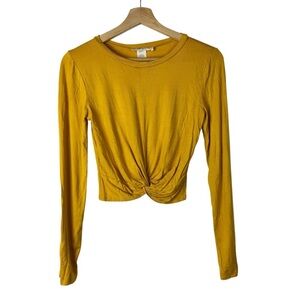 Boutique Gaze Golden Yellow Twist Front Crop Long Sleeve‎ Top S